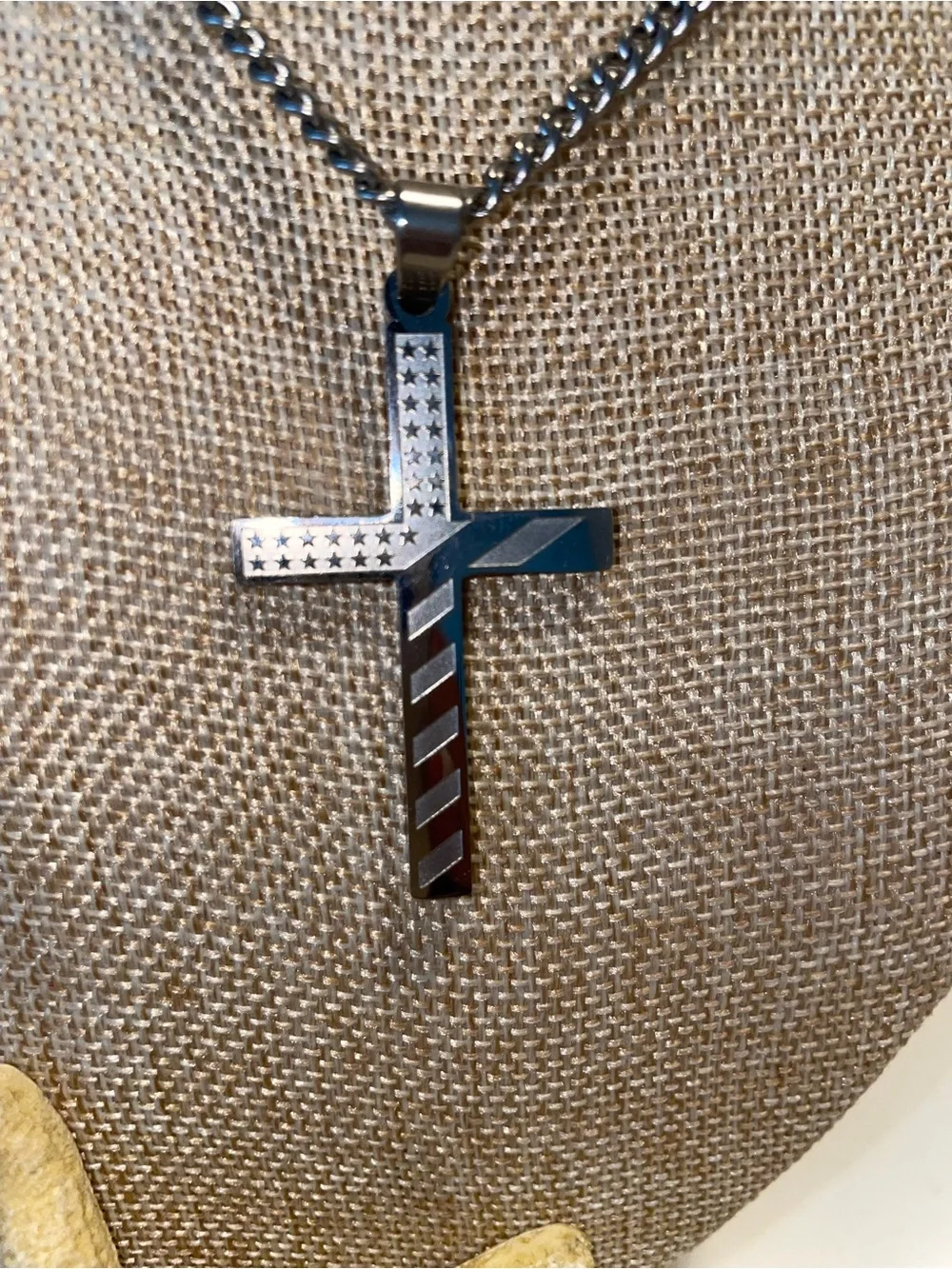 Men's Stainless Steel Cross Pendant Necklace -  Silver